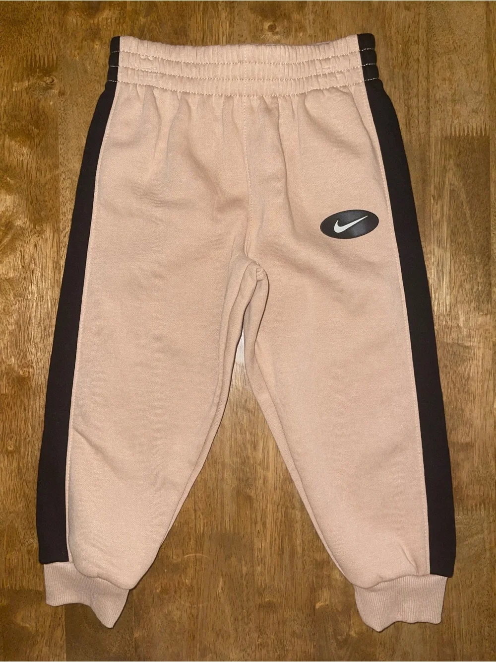 Boys Nike Tan Joggers with Black Side Stripes